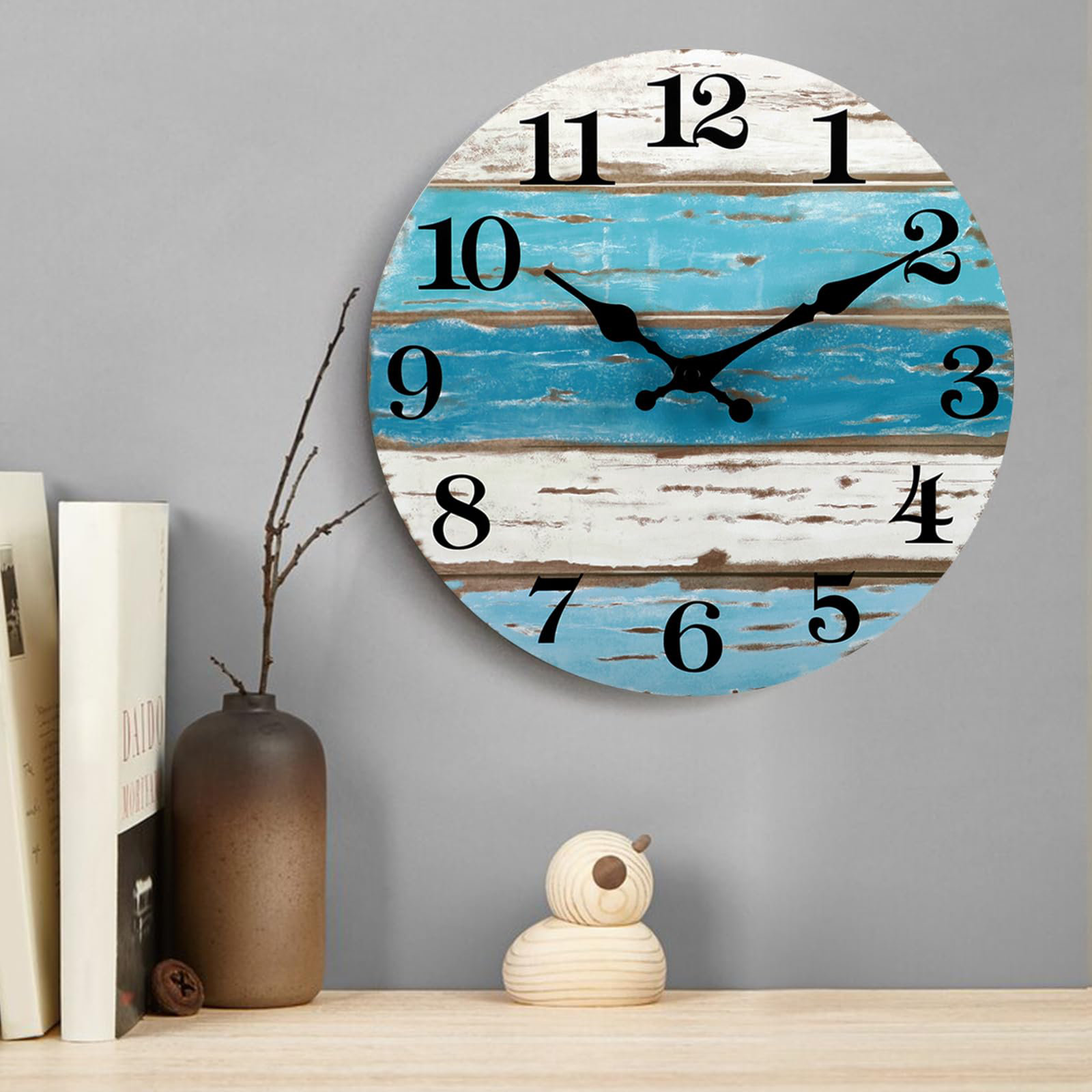 Beachcrest Home Nautical 14" Wall Clock, Blue Ocean Theme, Silent Sweep